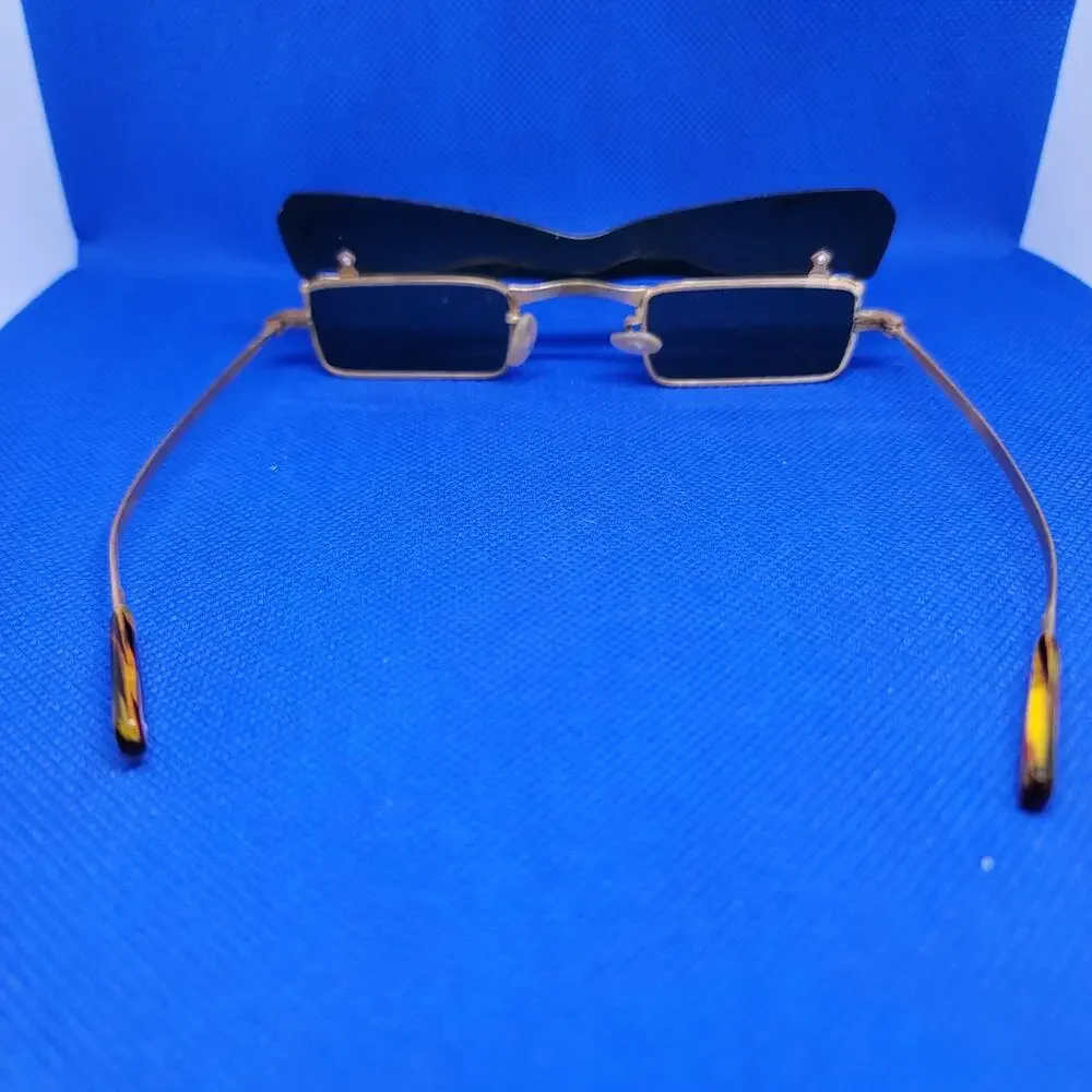1960's KK Spectacle Co. Glasses Flip Top Sunglasses With Case Green Lenses Japan